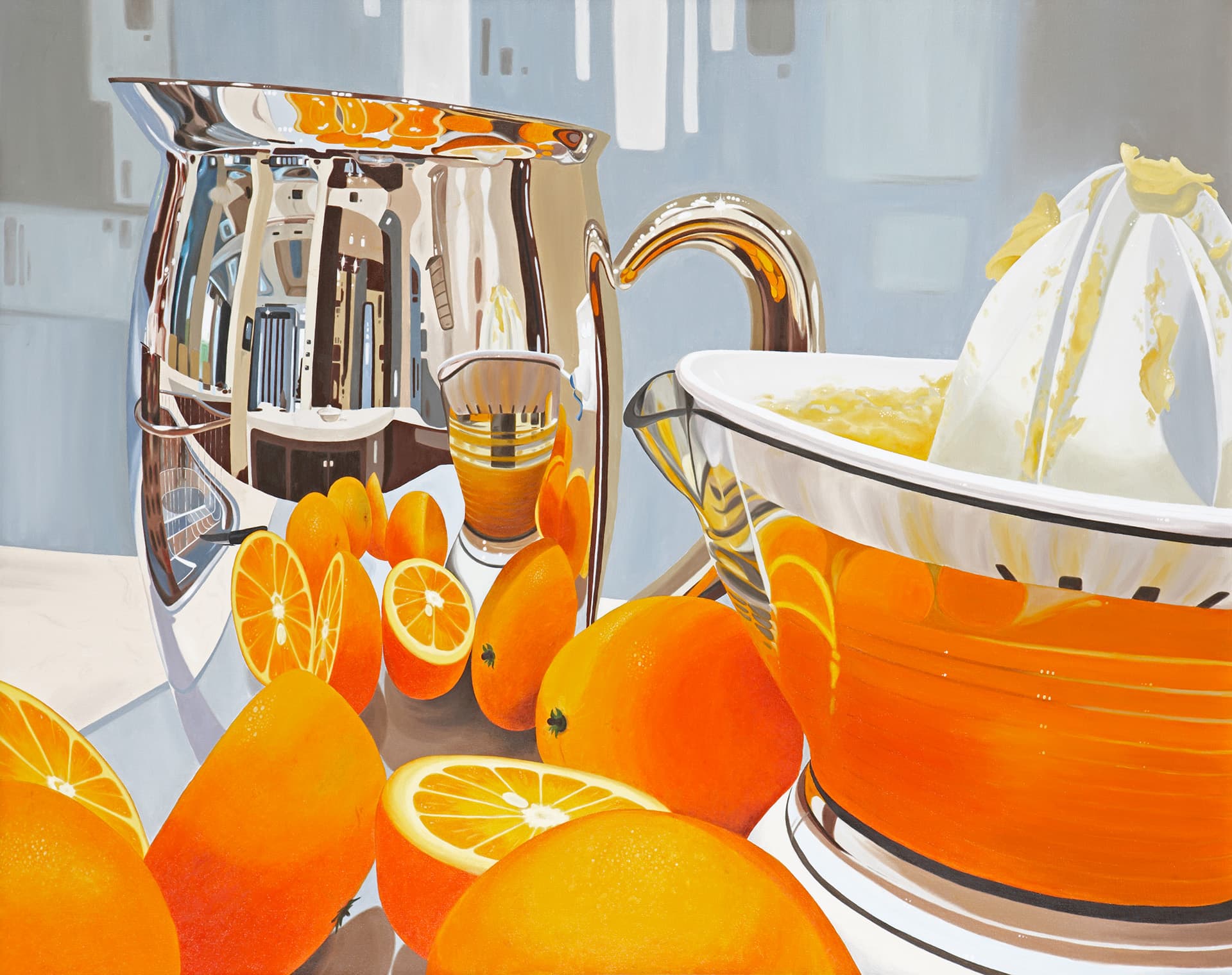 Rania Tabet <em>Orange juice … in the making</em> synthetic polymer paint and oil on canvas 121.0 x 152.0 cm Loreto Mandeville Hall, Toorak