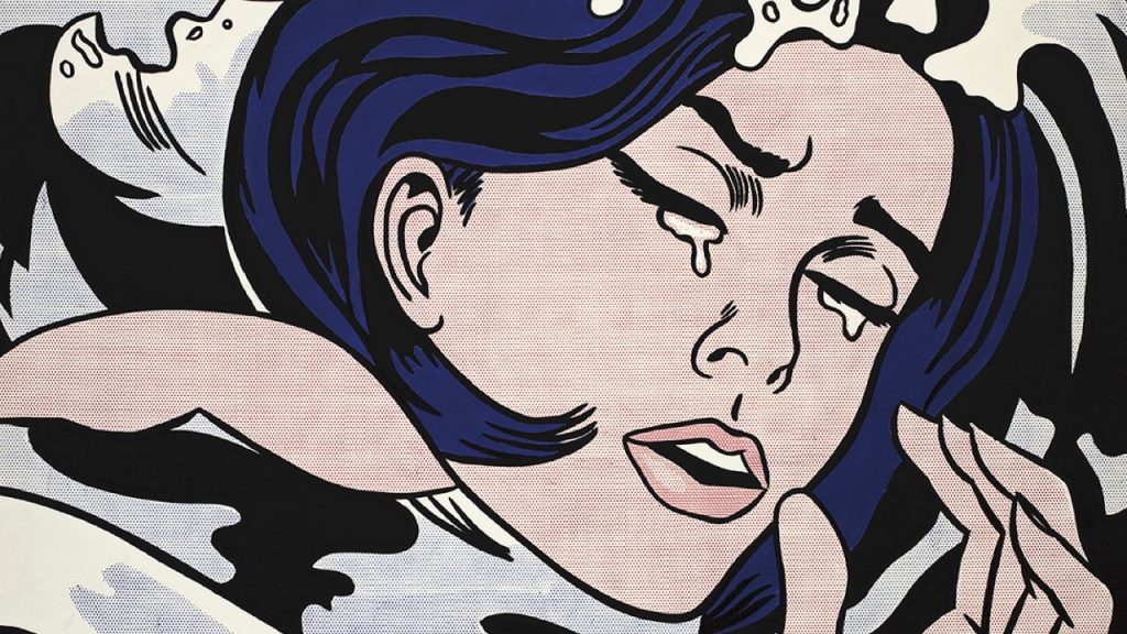 Roy Lichtenstein American 1923–97 Drowning girl 1963 oil and synthetic polymer paint on canvas 171.6 x 169.5 cm The Museum of Modern Art, New York Philip Johnson Fund (by exchange) and gift of Mr. and Mrs. Bagley Wright, 1971 © Estate of Roy Lichtenstein/Licensed by Copyright Agency, 2018 Roy Lichtenstein American 1923–97 Drowning girl 1963 oil and synthetic polymer paint on canvas 171.6 x 169.5 cm The Museum of Modern Art, New York Philip Johnson Fund (by exchange) and gift of Mr. and Mrs. Bagley Wright, 1971 © Estate of Roy Lichtenstein/Licensed by Copyright Agency, 2018