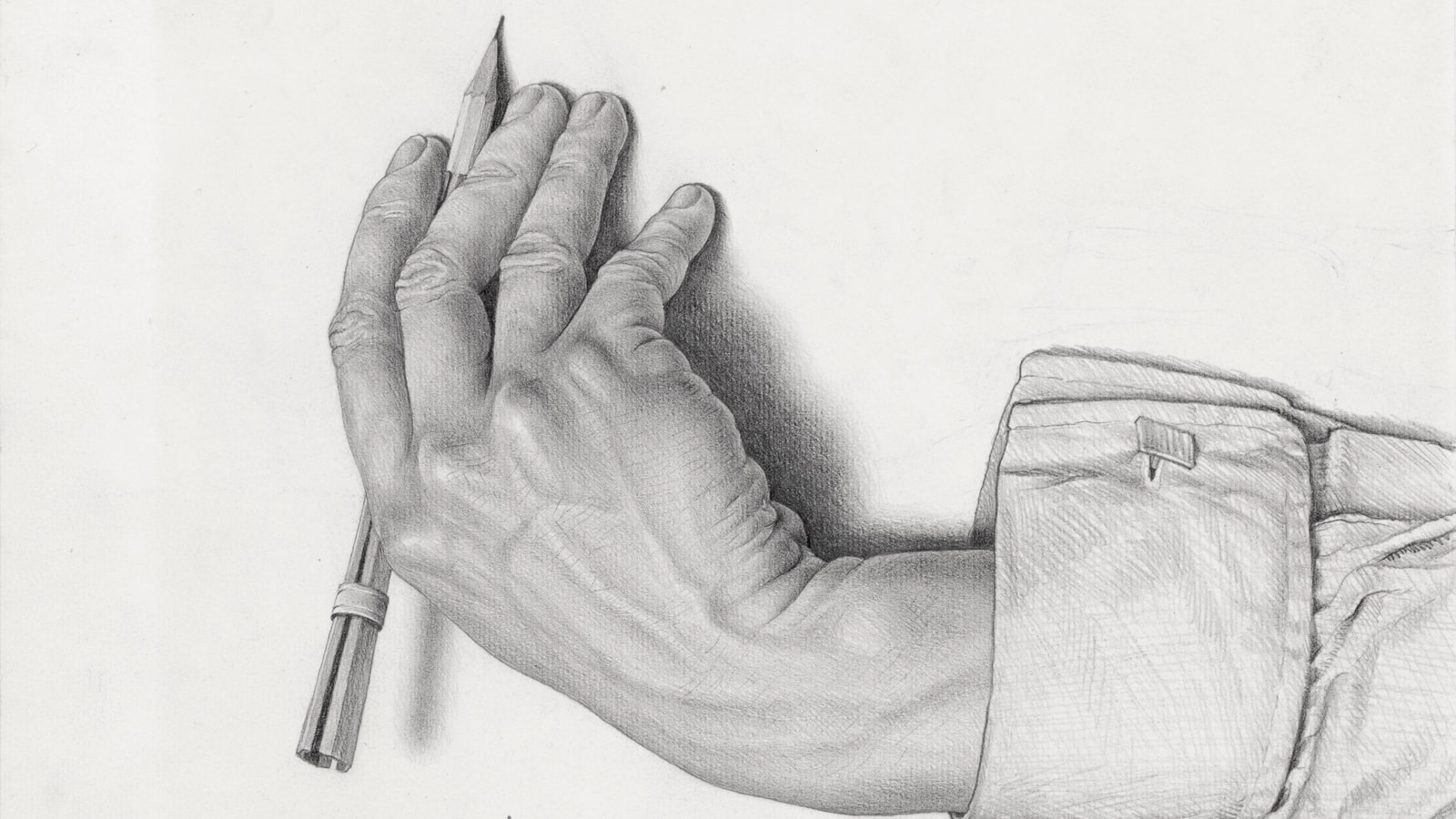 M. C. Escher <br /> Dutch 1898–1972<br /> <em>Study for Drawing hands </em>February 1948<br /> pencil<br /> 24.9 x 32.3 cm (sheet)<br /> Escher Collection, Gemeentemuseum Den Haag, The Hague, the Netherlands<br /> (TEK-1980-0082)<br /> © The M. C. Escher Company, the Netherlands. All rights reserved